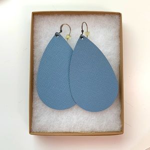 Nickel and Suede Chambray Leather Earrings - Size Medium